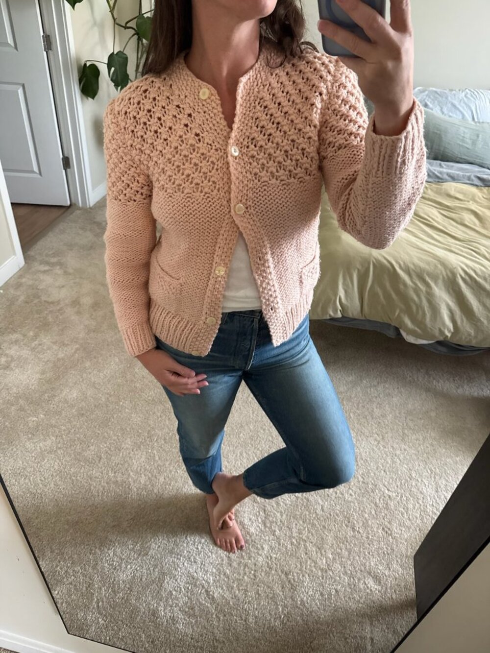 Vintage Hand Knit Peach Cardigan Size Small